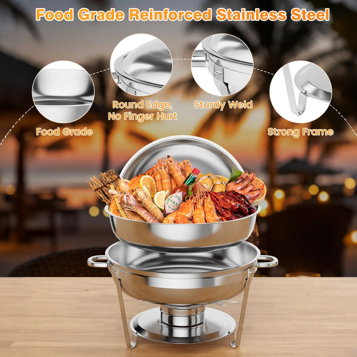 Garvee Chafing Dish 6er-Set mit je 4,7 L, runder Buffet-Speisenwärmer aus Edelstahl mit Deckel und herausnehmbaren Behältern für Catering, Hotel, Restaurant, Hochzeit, Bankett und Veranstaltungen
