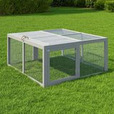 Garvee Faltbares Kleintiergehege 115 × 107 × 51 cm, Freilauf aus Kiefernholz & verzinktem Draht mit Tragegriff für Hühner & Kaninchen - Grau