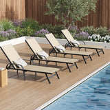 GARVEE Verstellbare Gartenliege 4er-Set, 5-fach Verstellbare Rückenlehne, Atmungsaktives Textilene-Gewebe, Wetterfeste Metallstruktur für Terrasse, Pool und Garten, Beige-Braun - Beige-Braun