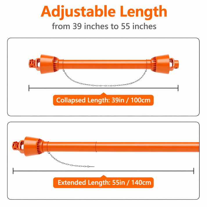 Verstellbare Länge der PTO Antriebswelle: 100cm eingeschoben bis 140cm ausgezogen