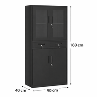 Garvee Metallschrank 180 cm, Abschließbarer Aufbewahrungsschrank mit Glastüren, 2 Schubladen & Verstellbaren Einlegeböden, Stahlschrank für Büro, Garage und Werkstatt, Schwarz