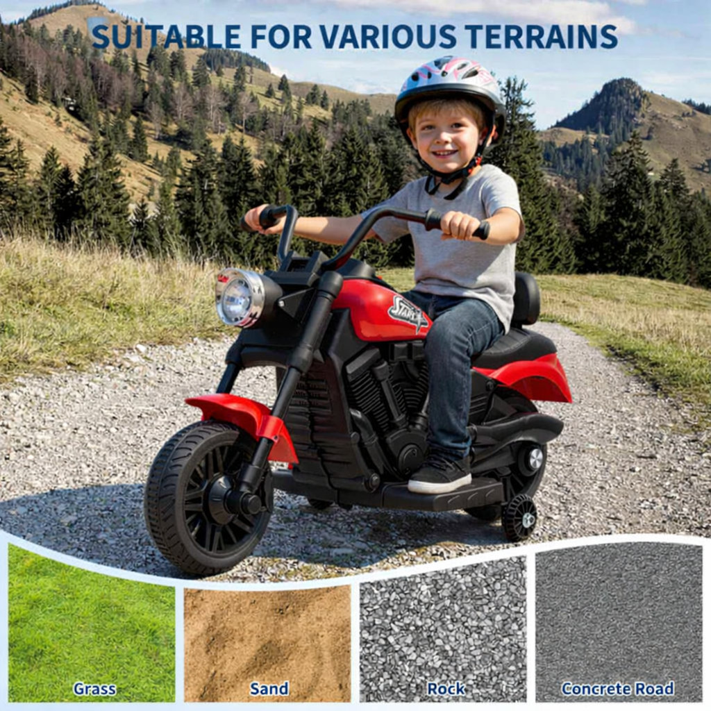 Garvee 6V Kinder-Elektromotorrad, elektrisches Motorrad für Kinder mit Sanftanlauf, Federung und sicherem Fahrkomfort, ab 2 Jahren, Rot