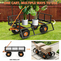 Garvee Schwerlast 3-in-1 Gartenwagen aus Stahl, bis 408 kg, 92 × 51 cm Gitterladefläche, 25 cm Geländeräder & 120° Schwenkgriff, für Garten, Hof & Outdoor
