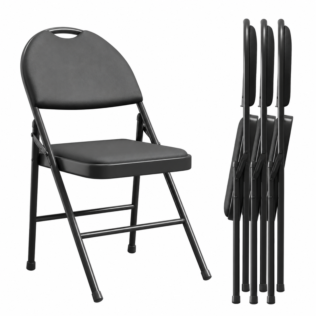 Garvee Esszimmerstühle 4er-Set, klappbar, gepolstert, PU-Kunstleder, Schwarz