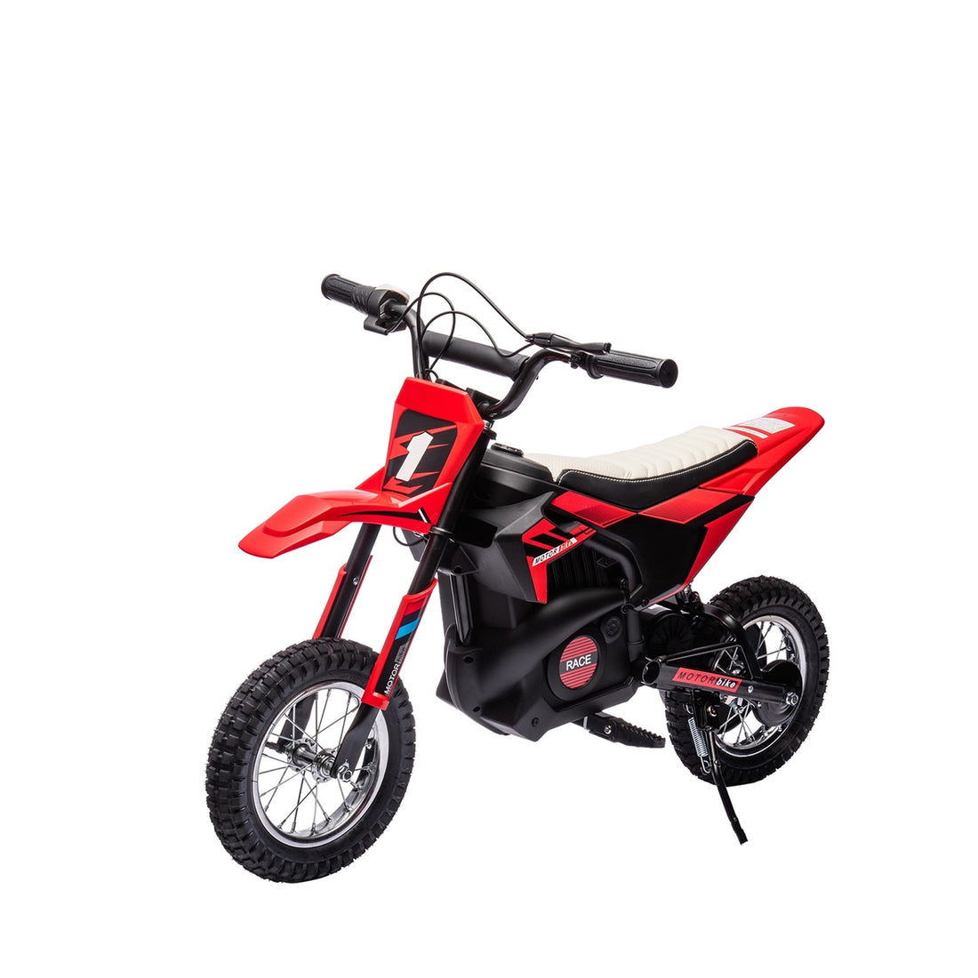 Garvee Kinder Elektro-Crossbike 24 V, 250-W-Motor, bis 22 km/h, Metallfederung, Luftreifen, Ledersitz, Rot, 6–12 Jahre