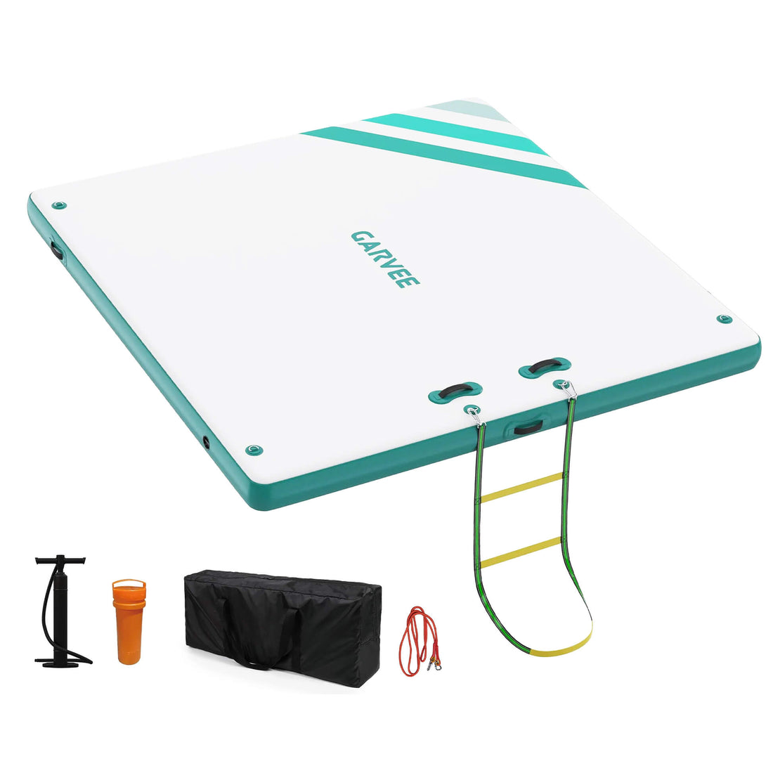 Garvee Aufblasbare Schwimmplattform 1.8 x 1.5 m, Für 3–5 Personen, Rutschfest, PVC, Mit Leiter, Für See & Wasser
