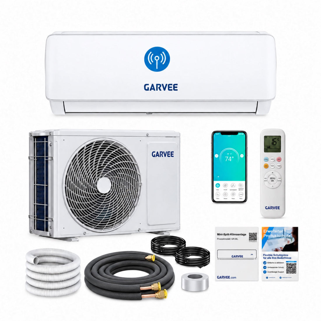 Garvee AUX Split Klimaanlage 12000BTU Klimageräte mit Heizfunktion Kältemittel R32 Inkl. Montagematerial, A++ Energieeffizienz, R32, WLAN-App-Steuerung
