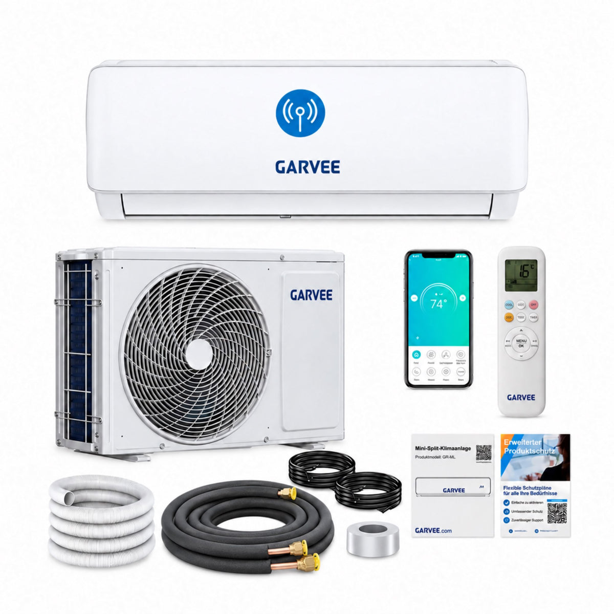 Garvee AUX Split Klimaanlage 9000BTU Klimageräte mit Heizfunktion Kältemittel R32 Inkl. Montagematerial, A++ Energieeffizienz, R32, WLAN-App-Steuerung