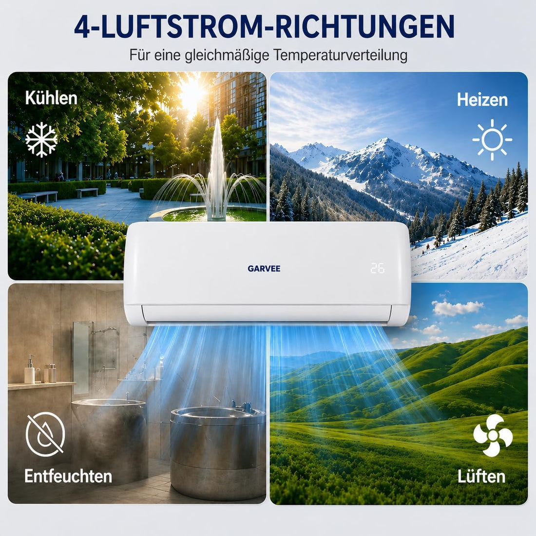 Garvee AUX Split Klimaanlage 9000BTU Klimageräte mit Heizfunktion Kältemittel R32 Inkl. Montagematerial, A++ Energieeffizienz, R32, WLAN-App-Steuerung