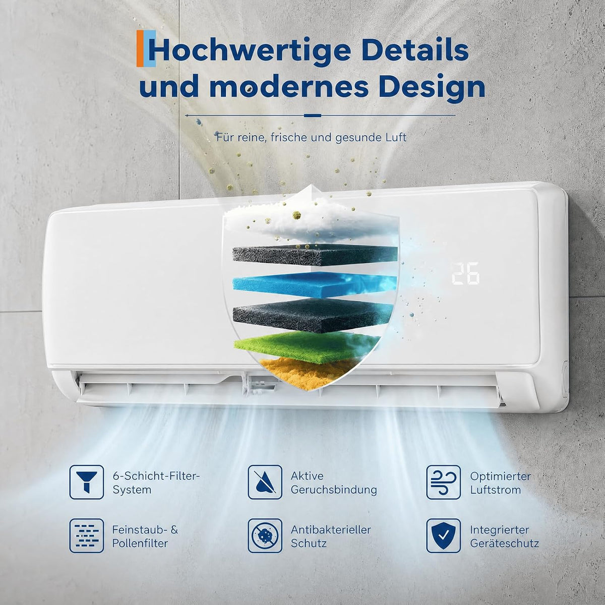 Garvee AUX Split Klimaanlage 12000BTU Klimageräte mit Heizfunktion Kältemittel R32 Inkl. Montagematerial, A++ Energieeffizienz, R32, WLAN-App-Steuerung