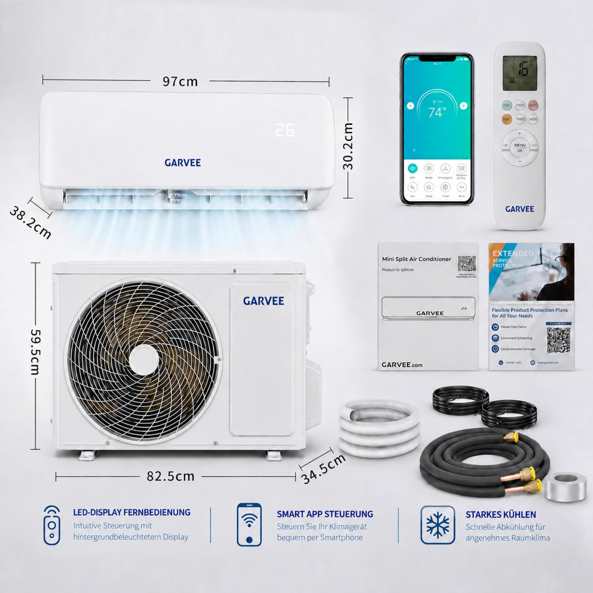 Garvee AUX Split Klimaanlage 18000BTU Klimageräte mit Heizfunktion Kältemittel R32 Inkl. Montagematerial, A++ Energieeffizienz, R32, WLAN-App-Steuerung