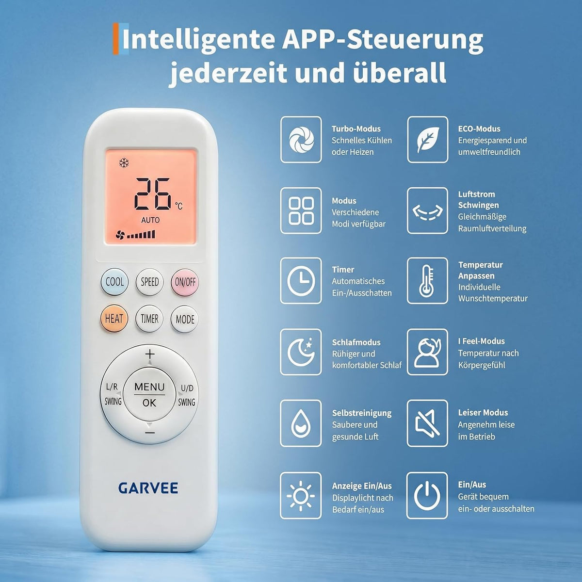 Garvee AUX Split Klimaanlage 24000BTU Klimageräte mit Heizfunktion Kältemittel R32 Inkl. Montagematerial, A++ Energieeffizienz, R32, WLAN-App-Steuerung