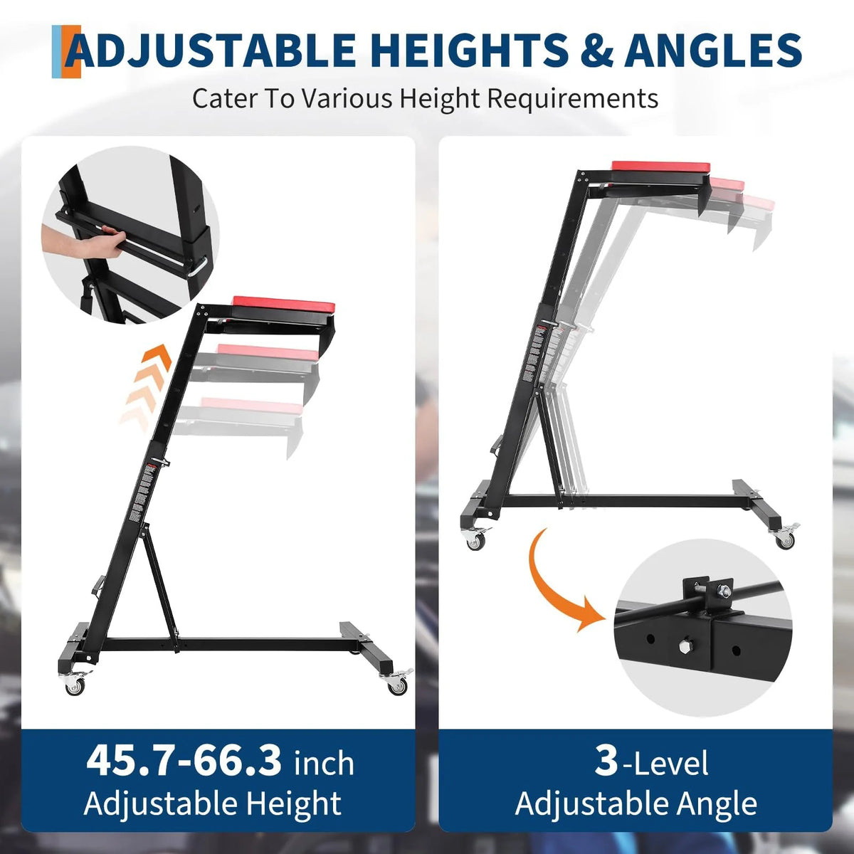 GARVEE Topside Creeper Motorraum-Arbeitsliege, 114–168 cm höhenverstellbar, 181 kg Tragkraft, 4 Lenkrollen, gepolsterte Liegefläche, für Garage & Werkstatt, Zentralholm
