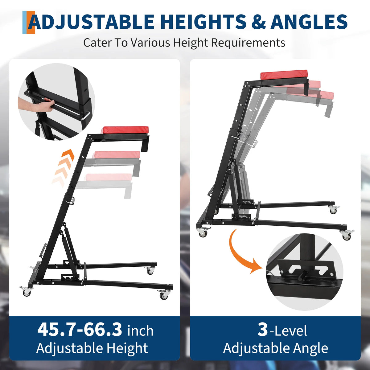 GARVEE Topside Creeper Motorraum-Arbeitsliege, 116–168 cm höhenverstellbar, 181 kg Tragkraft, 4 Lenkrollen, gepolsterte Liegefläche, für Garage & Werkstatt, Doppelholm