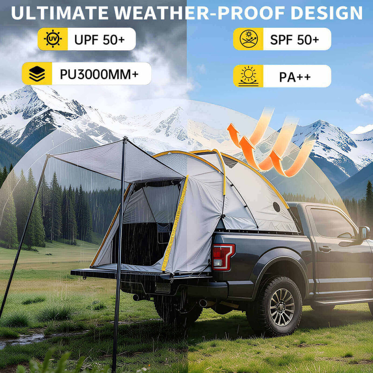 Garvee Pickup-Zelt mit Markise, PU3000 Ladeflächenzelt für Camping, Roadtrips & Overlanding, Transparent