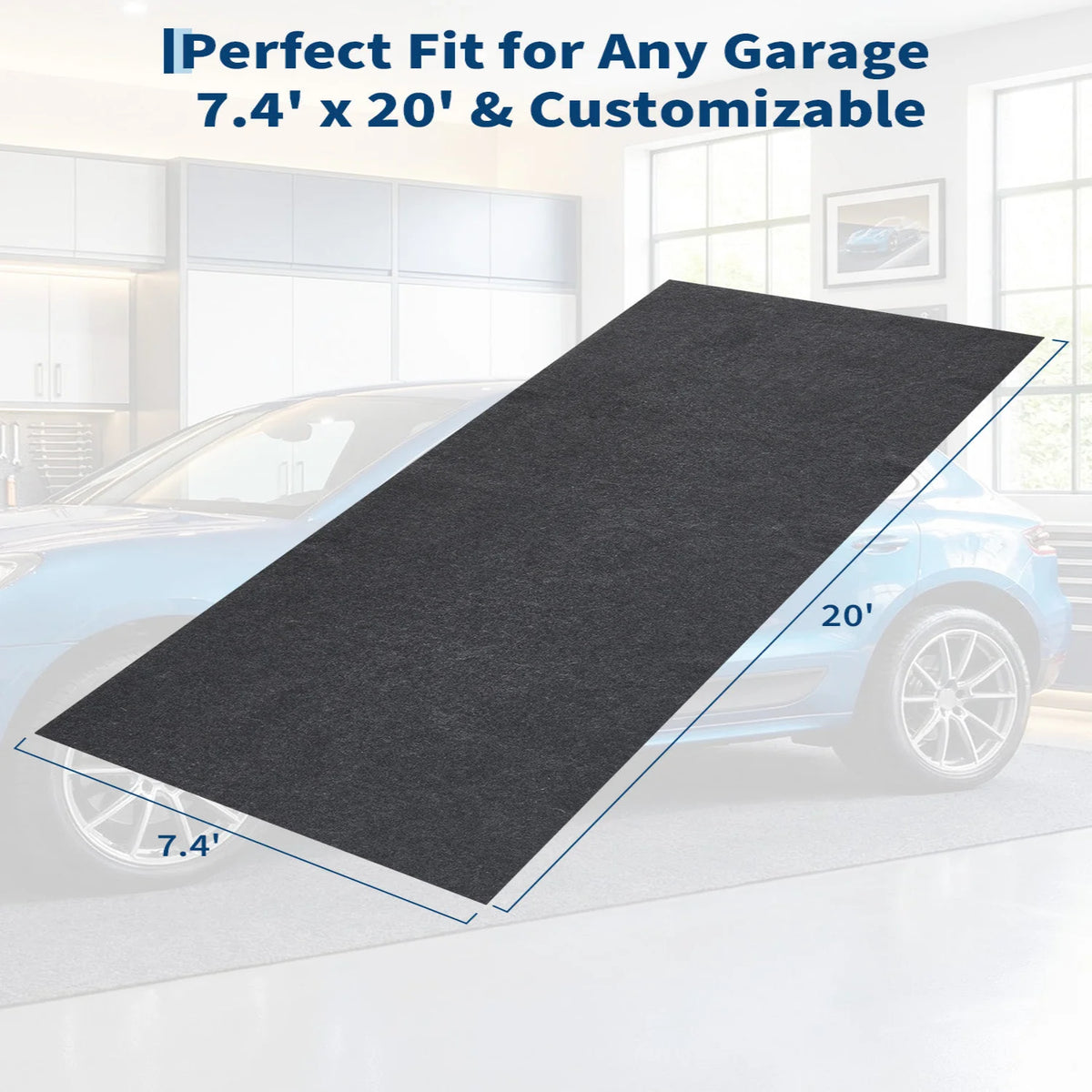 GARVEE Große Garagenmatte 2.3 x 6.1 m, Rutschfester Auto Stellplatzteppich für Garage, Ölabsorbierende & Wasserdichte Bodenmatte unter dem Fahrzeug, Grau