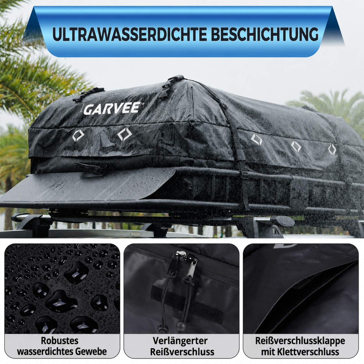 Garvee Dachgepäcktasche 425 L, wasserdicht, 112 × 86 × 43 cm, mit 8 Gurten & 4 Türhaken