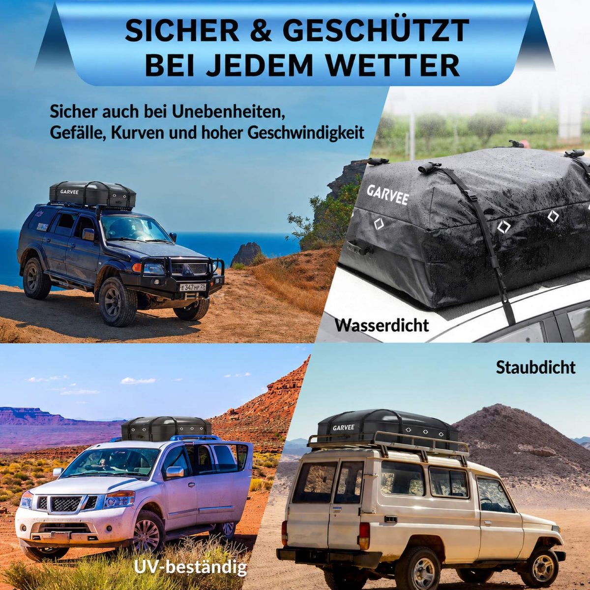 Garvee Dachgepäcktasche 425 L, wasserdicht, 112 × 86 × 43 cm, mit 8 Gurten & 4 Türhaken