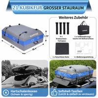 Garvee Dachgepäcktasche 132 x 100 x 45 cm, 595 L Wasserdichte Dachtasche mit 4 Türhaken & 8 Verstärkten Gurten für SUV & Auto, Schwarz