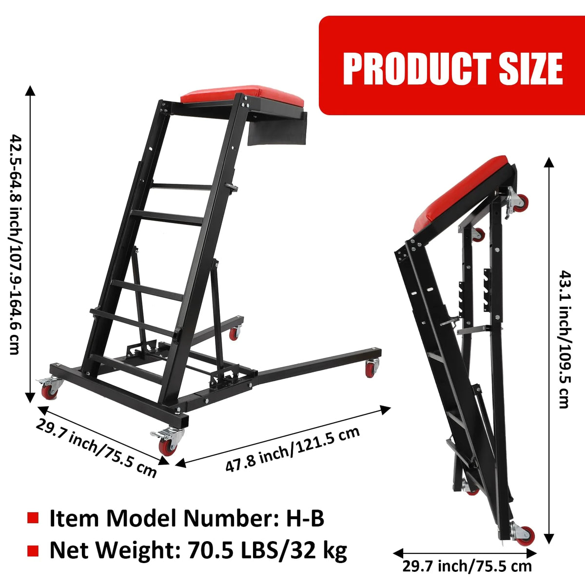 GARVEE Topside Creeper Motorraum-Arbeitsliege, 108–165 cm höhenverstellbar, 181 kg Tragkraft, 4 Lenkrollen, gepolsterte Liegefläche, für Garage & Werkstatt, Doppelholm