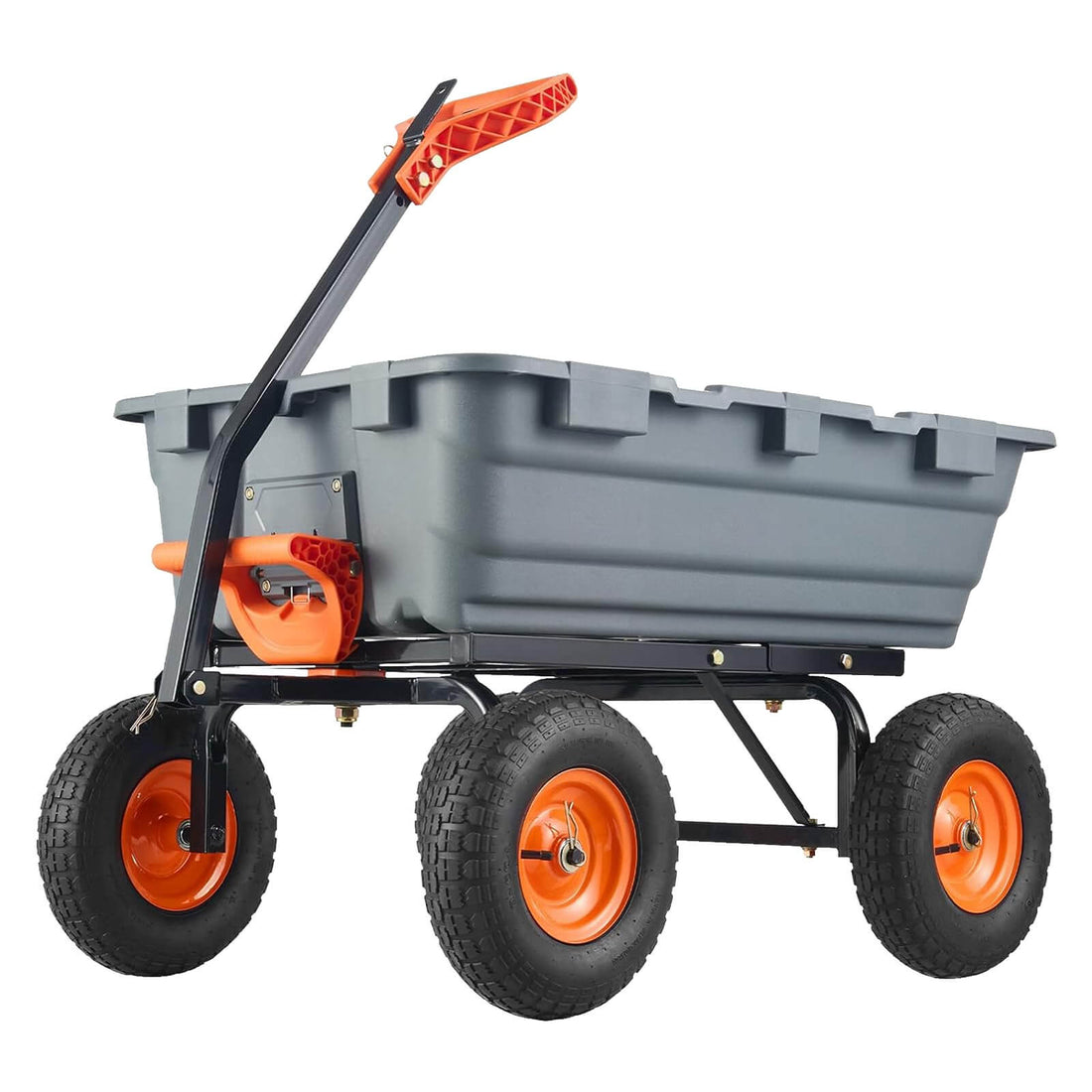Garvee Schwerlast Garten-Kippwagen bis 363 kg, 3 mm Poly-Wanne, 25 cm Geländereifen & 2-in-1 Griff, Metallrahmen, Grau