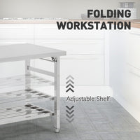 Garvee Klappbarer Edelstahl-Arbeitstisch 91 x 61 x 70 cm mit offener Gitterablage, robuster Küchentisch mit zusätzlichem Stauraum für Küche, Gastronomie und Catering