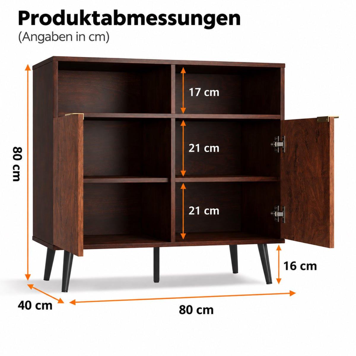 Garvee Sideboard 80 × 40 × 80 cm mit 2 Türen, 2 offenen Fächern und 4 Innenfächern, Buffetschrank für Wohnzimmer, Esszimmer und Küche