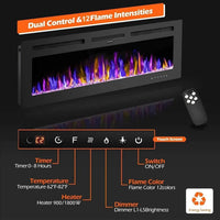 Garvee 72-Zoll Elektrokamin 183 cm mit 1800 W Heizung, 12 LED-Flammenfarben, Fernbedienung und Touch-Panel