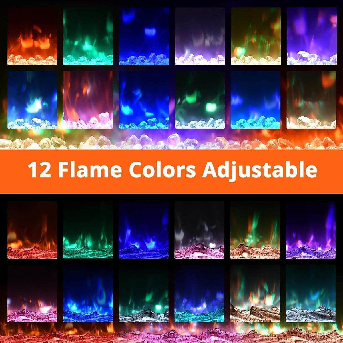 Garvee 72-Zoll Elektrokamin 183 cm mit 1800 W Heizung, 12 LED-Flammenfarben, Fernbedienung und Touch-Panel