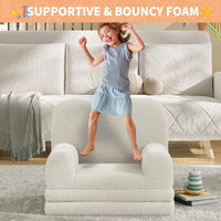 GARVEE Kindersofa 2-in-1 ausklappbar, Kinder-Sessel und Liege mit weichem Sherpa-Bezug, waschbar, bis 68 kg, Weiß