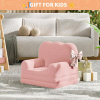GARVEE Kindersofa 2-in-1 ausklappbar, Kinder-Sessel und Liege mit Sherpa-Bezug, waschbar, bis 68 kg, Rosa