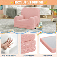 GARVEE Kindersofa 2-in-1 ausklappbar, Kinder-Sessel und Liege mit Sherpa-Bezug, waschbar, bis 68 kg, Rosa