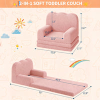 GARVEE Kindersofa 2-in-1 ausklappbar, Kinder-Sessel und Liege mit Sherpa-Bezug, waschbar, bis 68 kg, Rosa