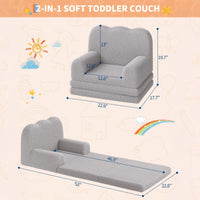GARVEE Kindersofa 2-in-1 ausklappbar, Kinder-Sessel und Liege mit weichem Sherpa-Bezug, waschbar, bis 68 kg, Grau