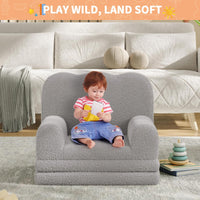 GARVEE Kindersofa 2-in-1 ausklappbar, Kinder-Sessel und Liege mit weichem Sherpa-Bezug, waschbar, bis 68 kg, Grau