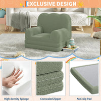 GARVEE Kindersofa 2-in-1 ausklappbar, Kinder-Sessel und Liege mit weichem Sherpa-Bezug, waschbar, bis 68 kg, Grün