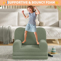 GARVEE Kindersofa 2-in-1 ausklappbar, Kinder-Sessel und Liege mit weichem Sherpa-Bezug, waschbar, bis 68 kg, Grün