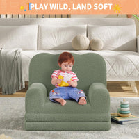 GARVEE Kindersofa 2-in-1 ausklappbar, Kinder-Sessel und Liege mit weichem Sherpa-Bezug, waschbar, bis 68 kg, Grün