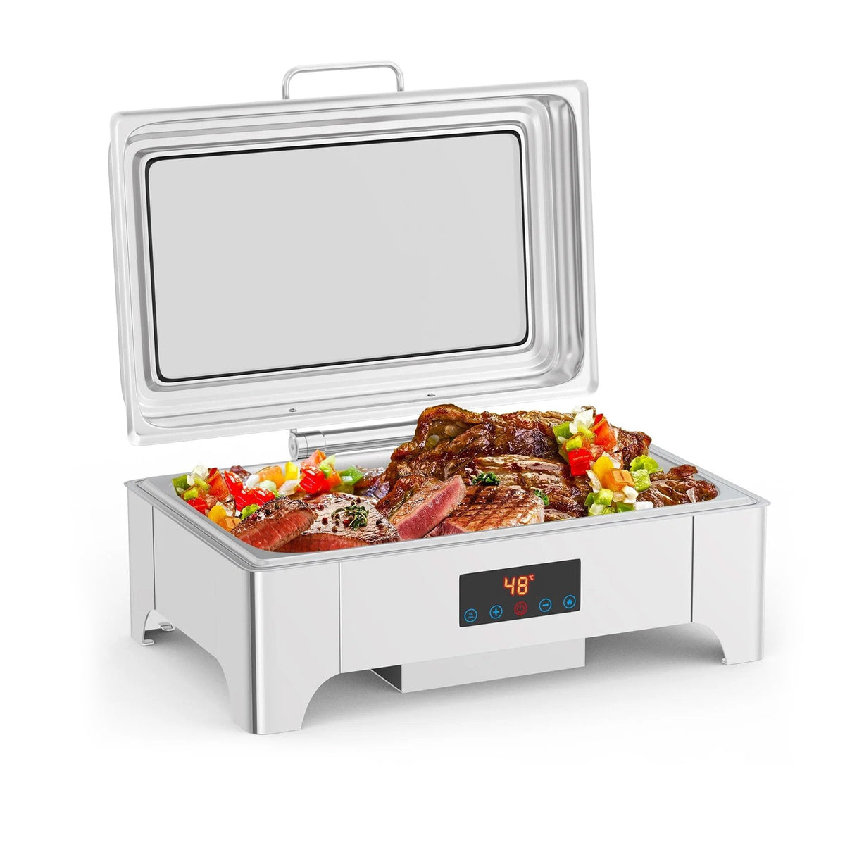 Garvee Chafing Dish 9 L aus Edelstahl mit Deckel, klappbarem Gestell und herausnehmbarem Behälter für Buffet, Catering, Hotel und Feiern, Silber