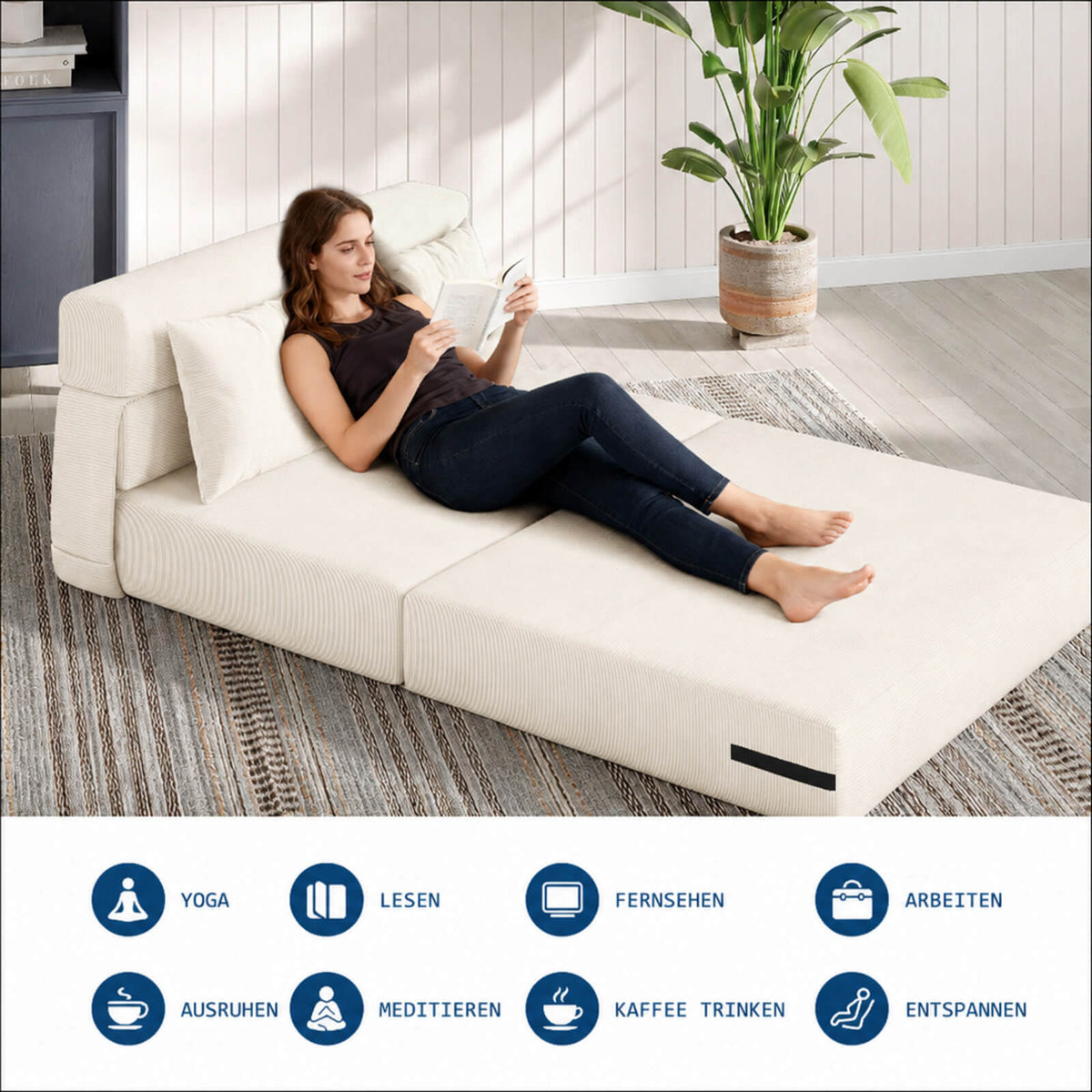 Garvee 4-in-1 Schlafsofa aus Cord, modulares Sofa mit Schlaffunktion, Chaiselongue, Schaumstoffpolsterung und integriertem Stauraum, für Wohnzimmer und Gästezimmer