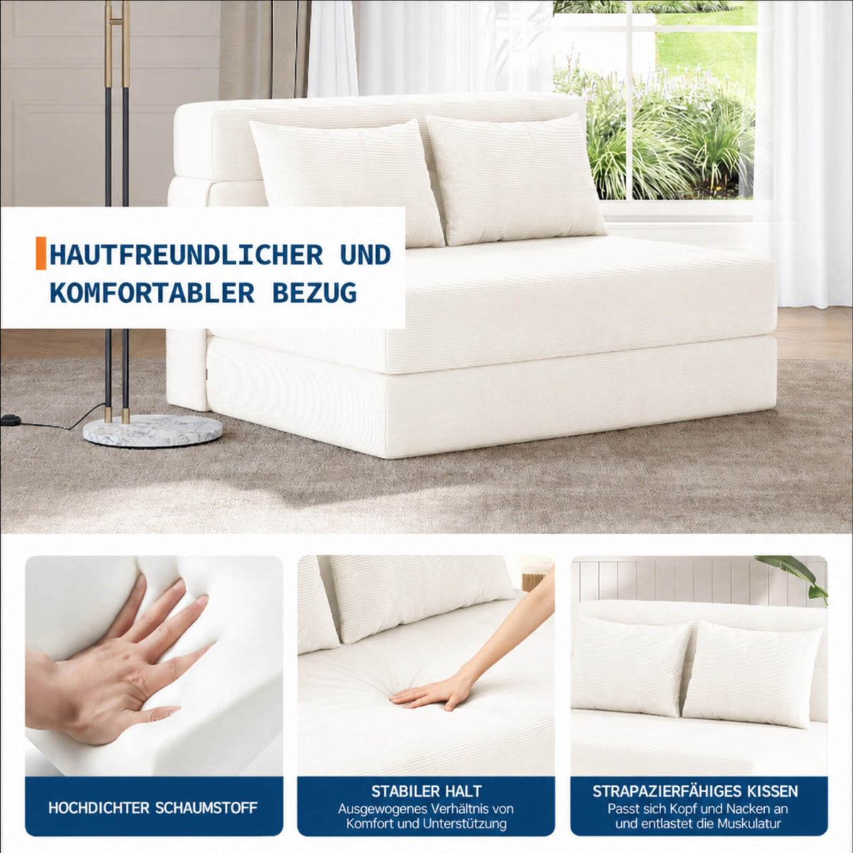 Garvee 4-in-1 Schlafsofa aus Cord, modulares Sofa mit Schlaffunktion, Chaiselongue, Schaumstoffpolsterung und integriertem Stauraum, für Wohnzimmer und Gästezimmer
