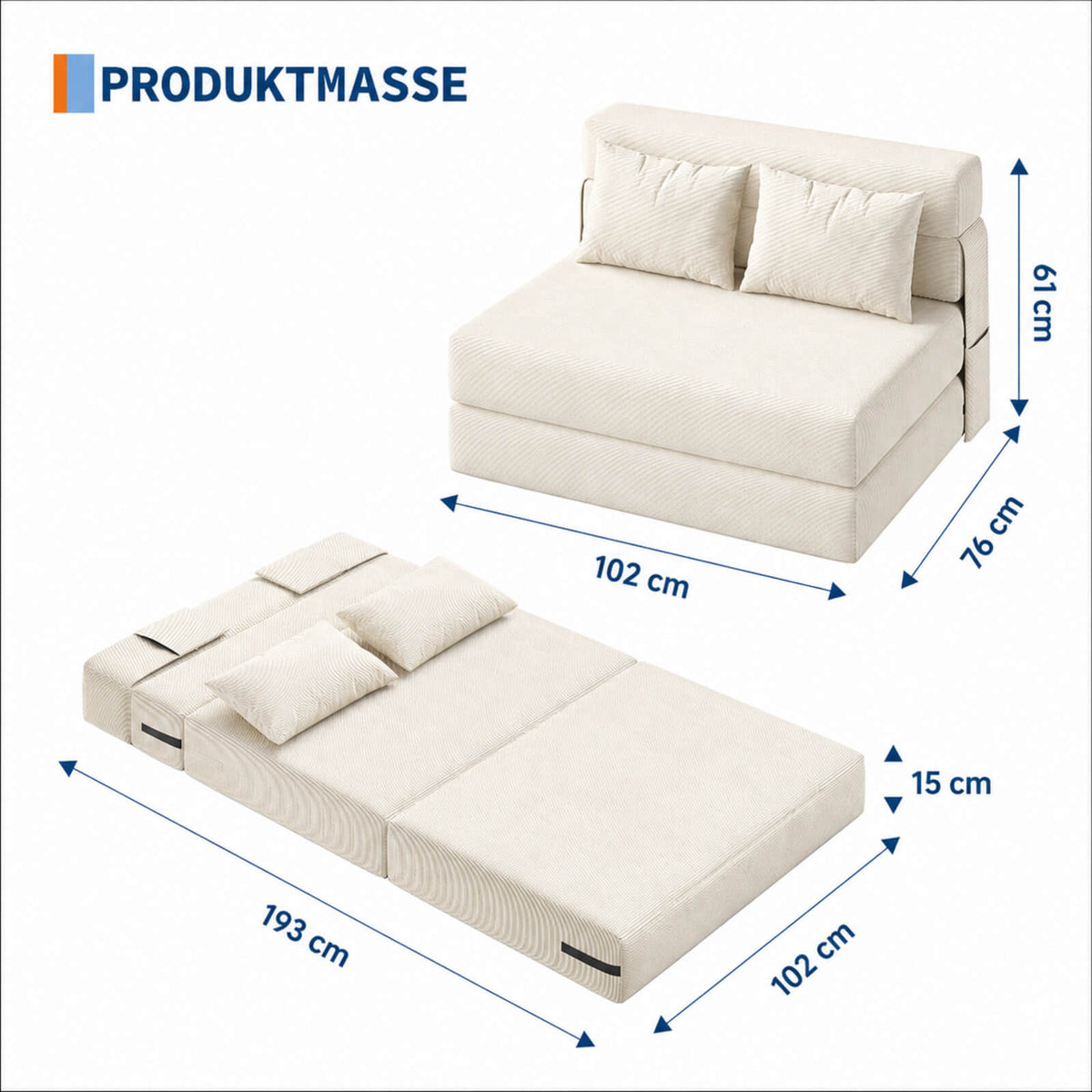 Garvee 4-in-1 Schlafsofa aus Cord, modulares Sofa mit Schlaffunktion, Chaiselongue, Schaumstoffpolsterung und integriertem Stauraum, für Wohnzimmer und Gästezimmer