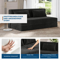 Garvee Schlafsofa aus Leinenstoff in Schwarz, ca. 203 cm, Klein, klappbar, für Wohnzimmer und Schlafzimmer