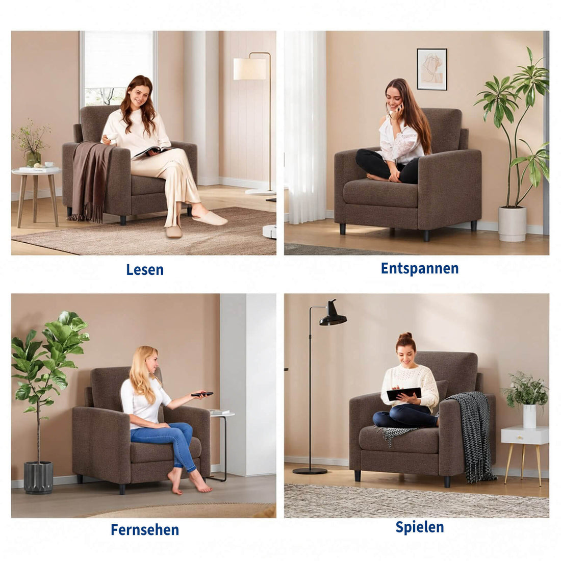 GARVEE 1-Sitzer Sofa aus Teddystoff, modular mit Sitz- & Liegefunktion, Federpolsterung, 86 cm, Braun