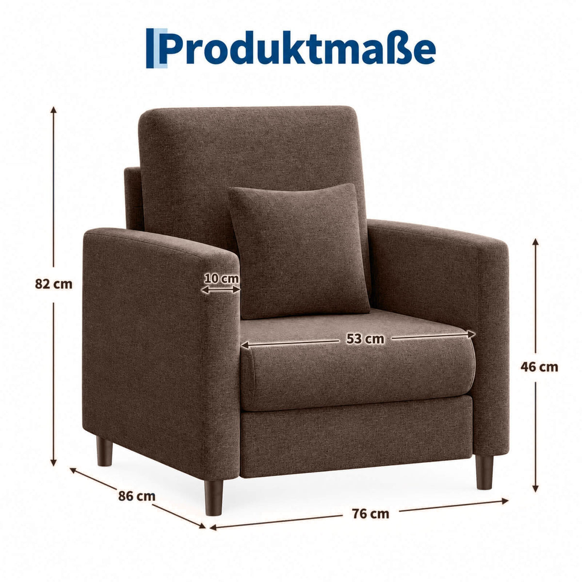 GARVEE 1-Sitzer Sofa aus Teddystoff, modular mit Sitz- & Liegefunktion, Federpolsterung, 86 cm, Braun