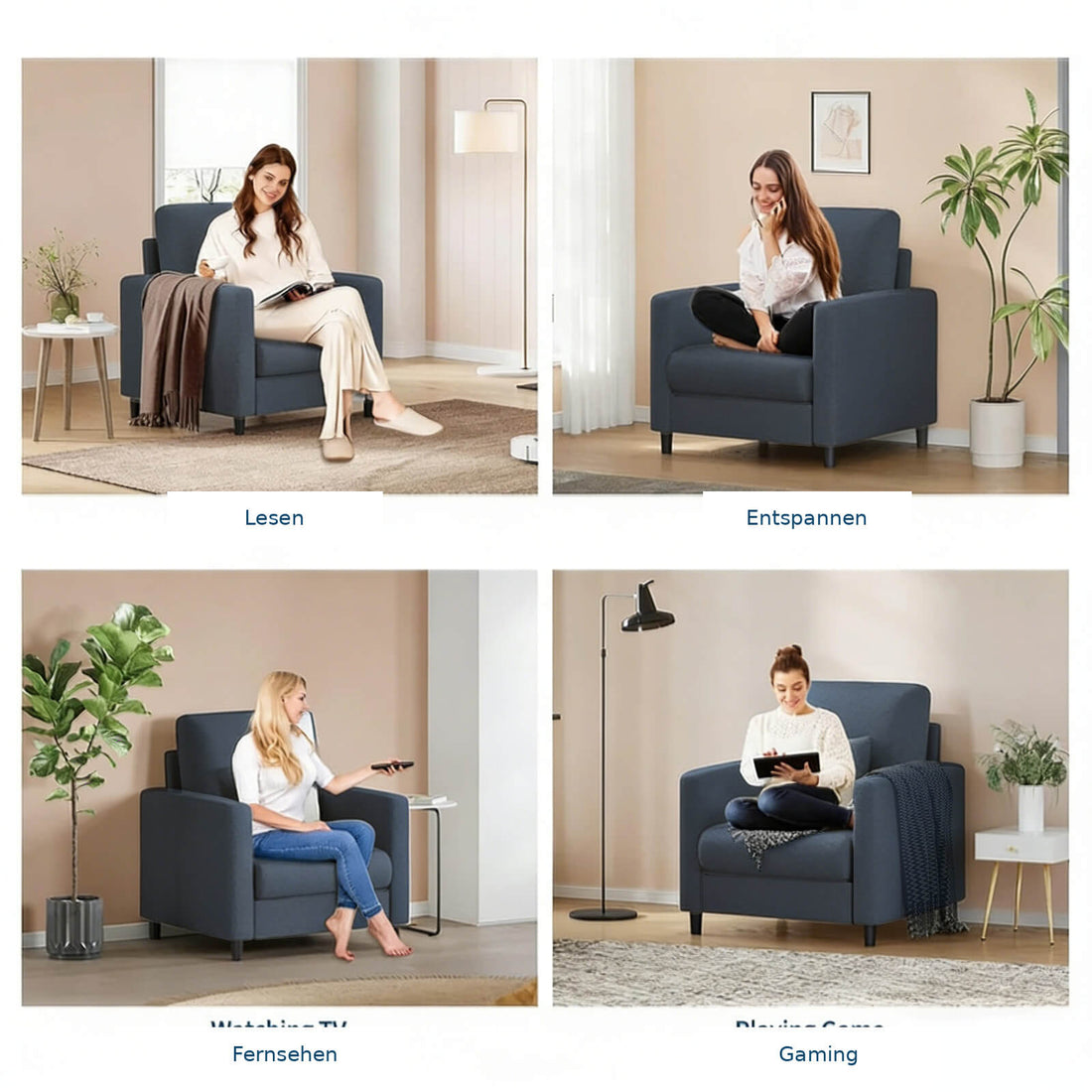 GARVEE 1-Sitzer Sofa aus Teddystoff, Extra Groß mit Armlehnen & Kissen, 86 cm, Blaugrau