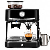 Garvee 20-Bar Siebträgermaschine mit Mahlwerk & Milchaufschäumer, 30 Mahlgrade, 58-mm-Siebträger, 1550 W, 1,5-L-Wassertank, für Espresso, Cappuccino & Latte Macchiato - Schwarz