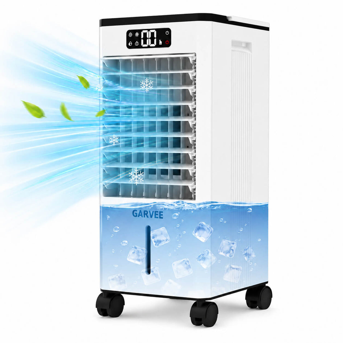 Garvee Mobiler Luftkühler 7L 65W mit Fernbedienung, Verdunstungskühler mit 3 Geschwindigkeiten, Touch Display, Timer & Rollen für Zuhause & Büro