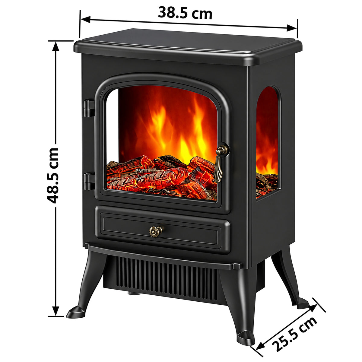 Garvee Freistehender Elektrokamin mit 3-seitiger Panorama-Sicht, 750/1500 W Heizung, Fernbedienung & Thermostat – mobil aufstellbar
