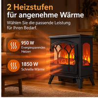 Garvee Freistehender Elektrokamin mit 3-seitiger Panorama-Sicht, 950/1850 W Heizlüfter, Fernbedienung, Thermostat & Timer – mobil aufstellbar